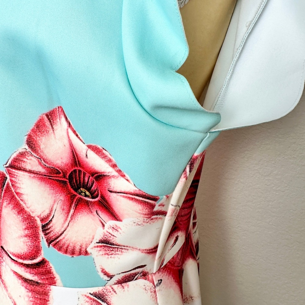 Ted Baker London Maevea Nectar Scallop Mini Dress Womens 12 Floral Skater Crisp - Picture 13 of 15